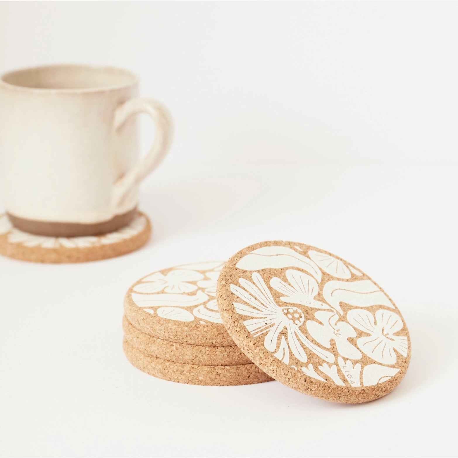 Flora Organic Cork Coasters - Set of 4