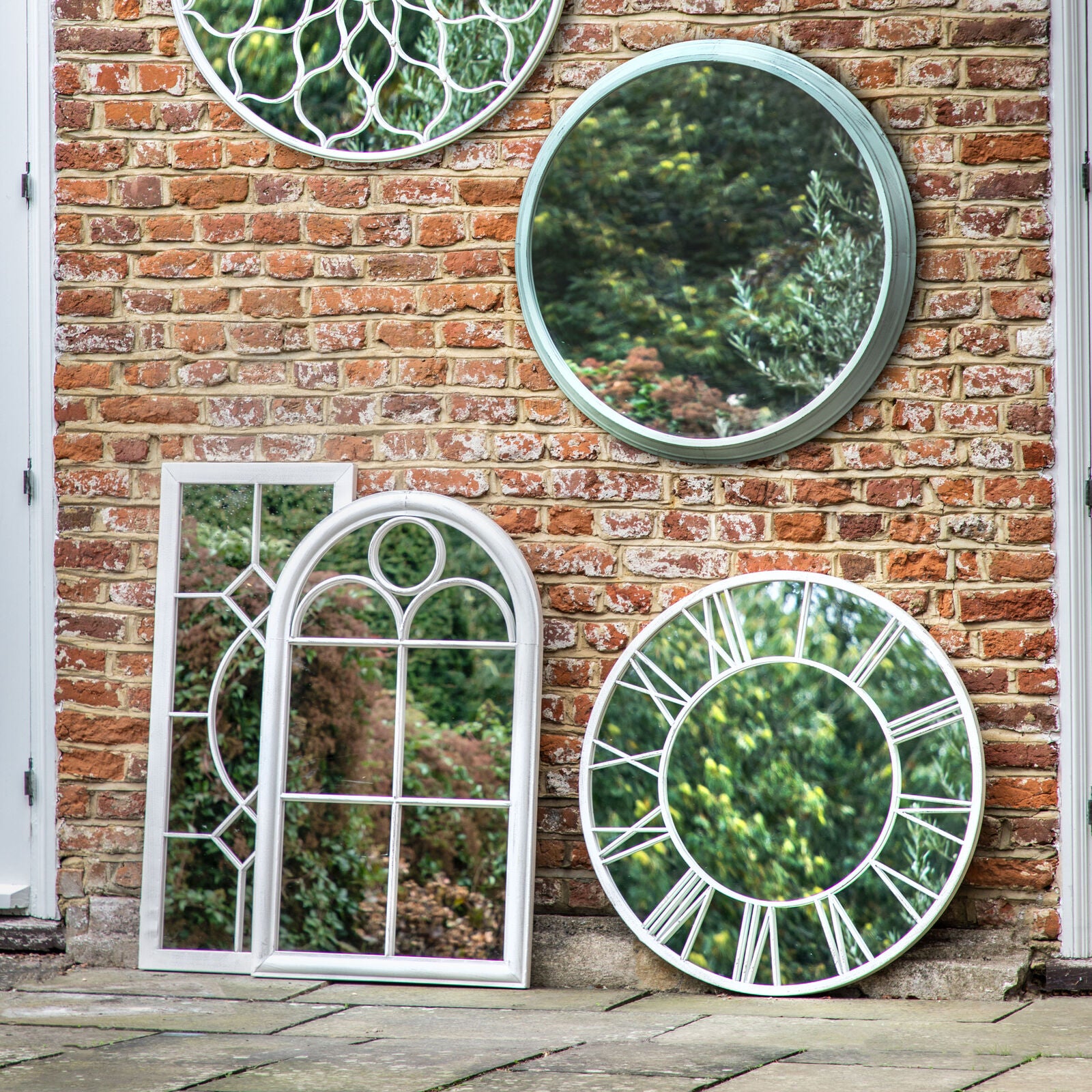 Longfield Outdoor Mirror Distressed White 850mm - WowCornwall