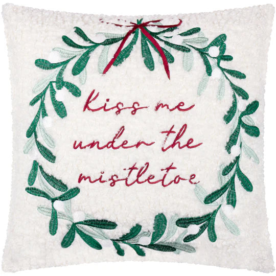Mistletoe Wreath Embroidered Cushion - WowCornwall