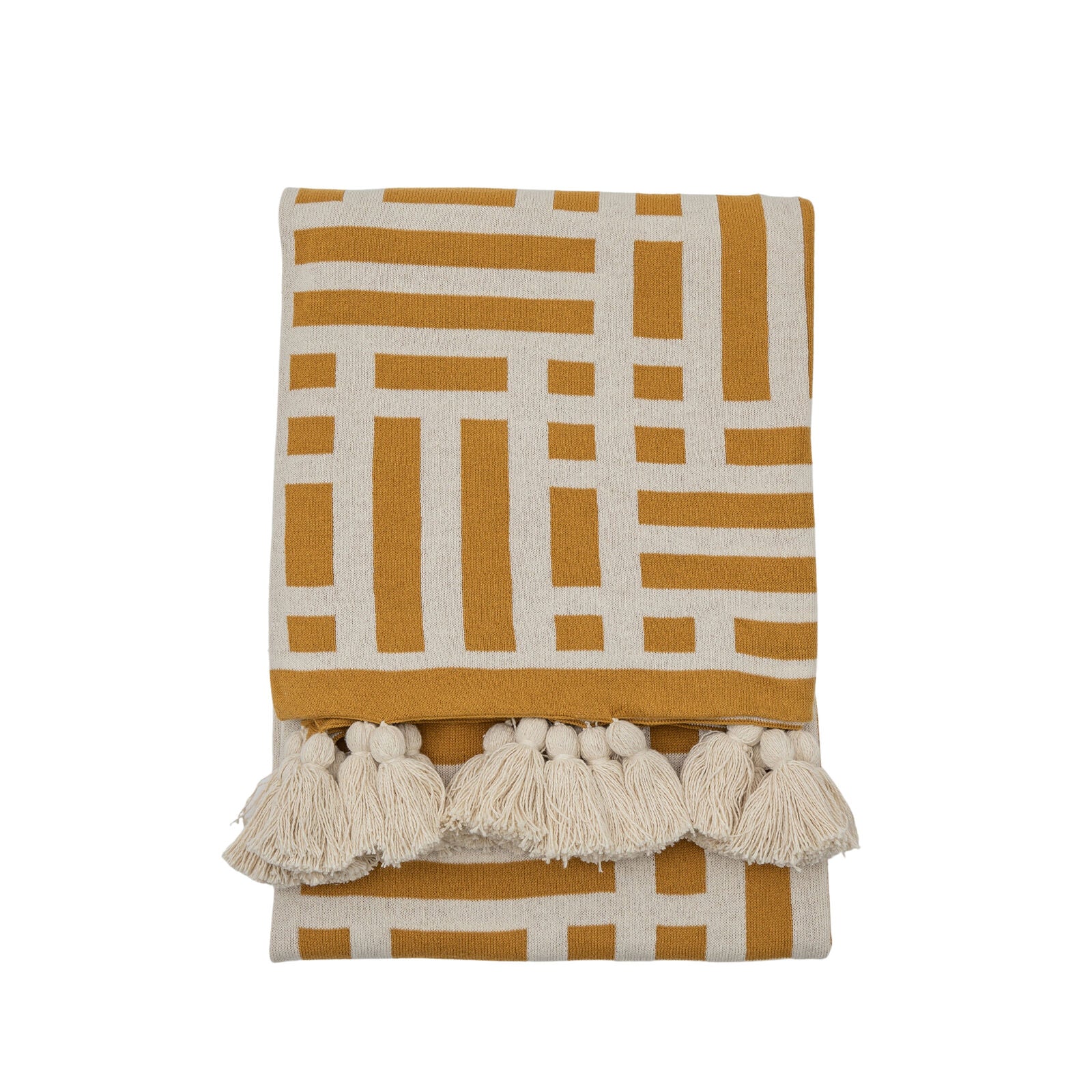 Merton Knitted Tassel Throw Ochre