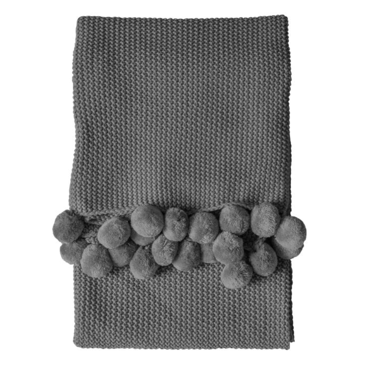 Grey Moss Stitched Pom Pom Throw - WowCornwall