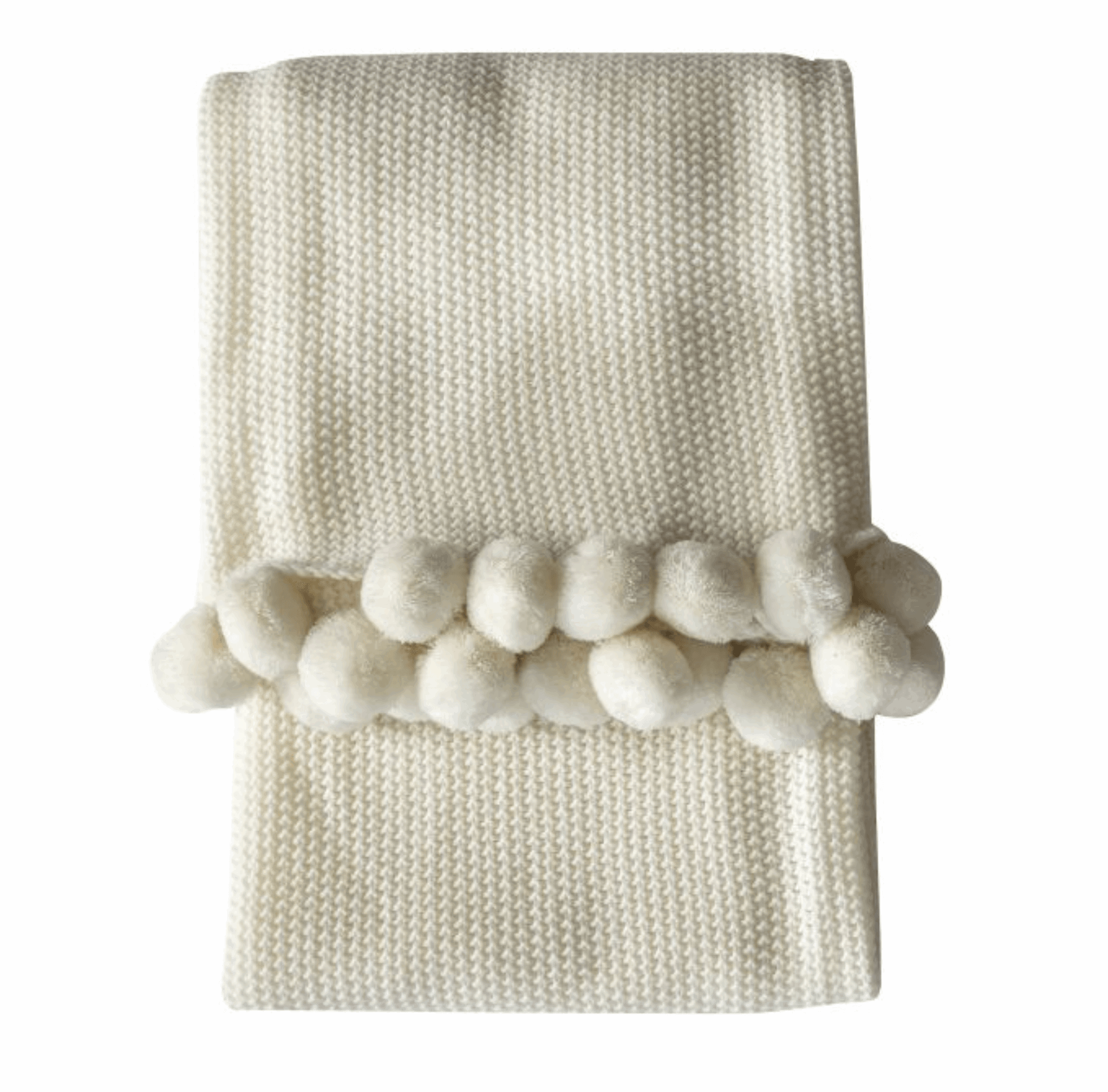 Cream Moss Stitched Pom Pom Throw - WowCornwall