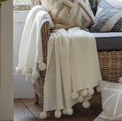 Cream Moss Stitched Pom Pom Throw - WowCornwall