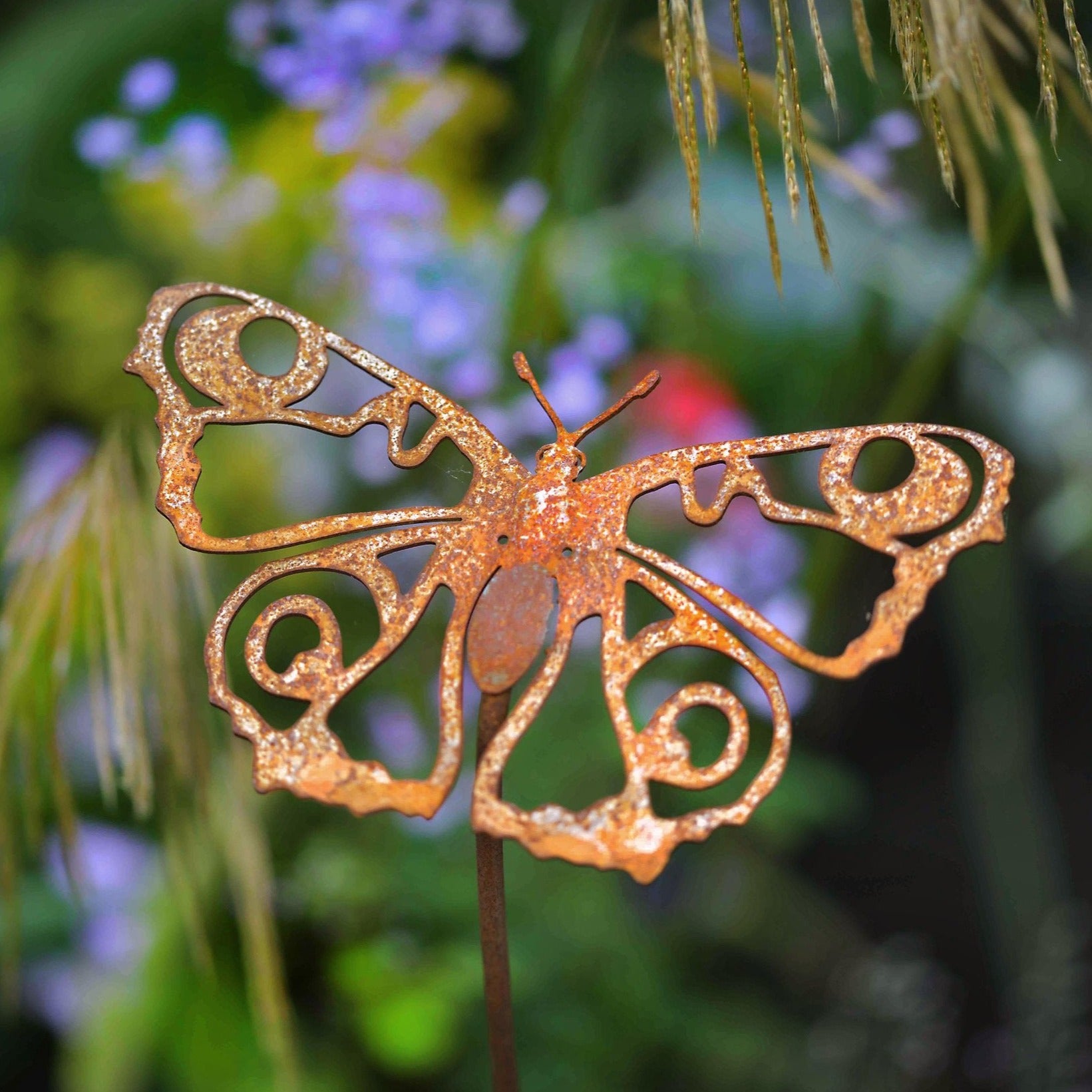 Peacock butterfly sculpture with stake - WowCornwall