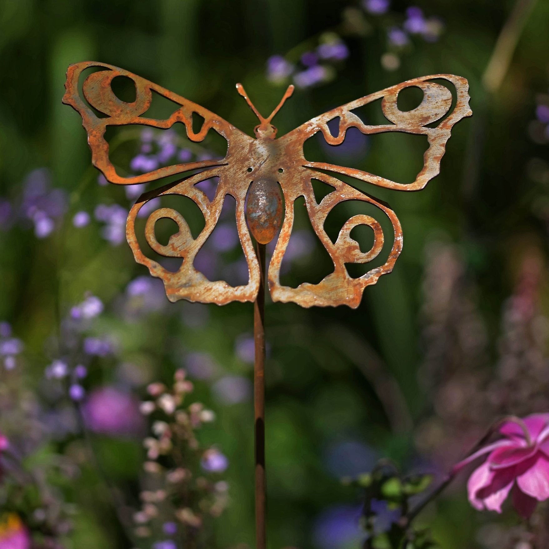 Peacock butterfly sculpture with stake - WowCornwall