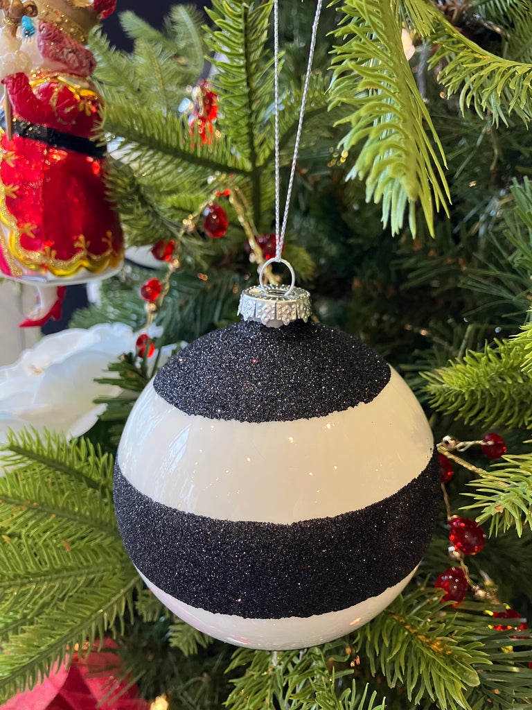 Black/White Stripe Bauble Decoration - WowCornwall