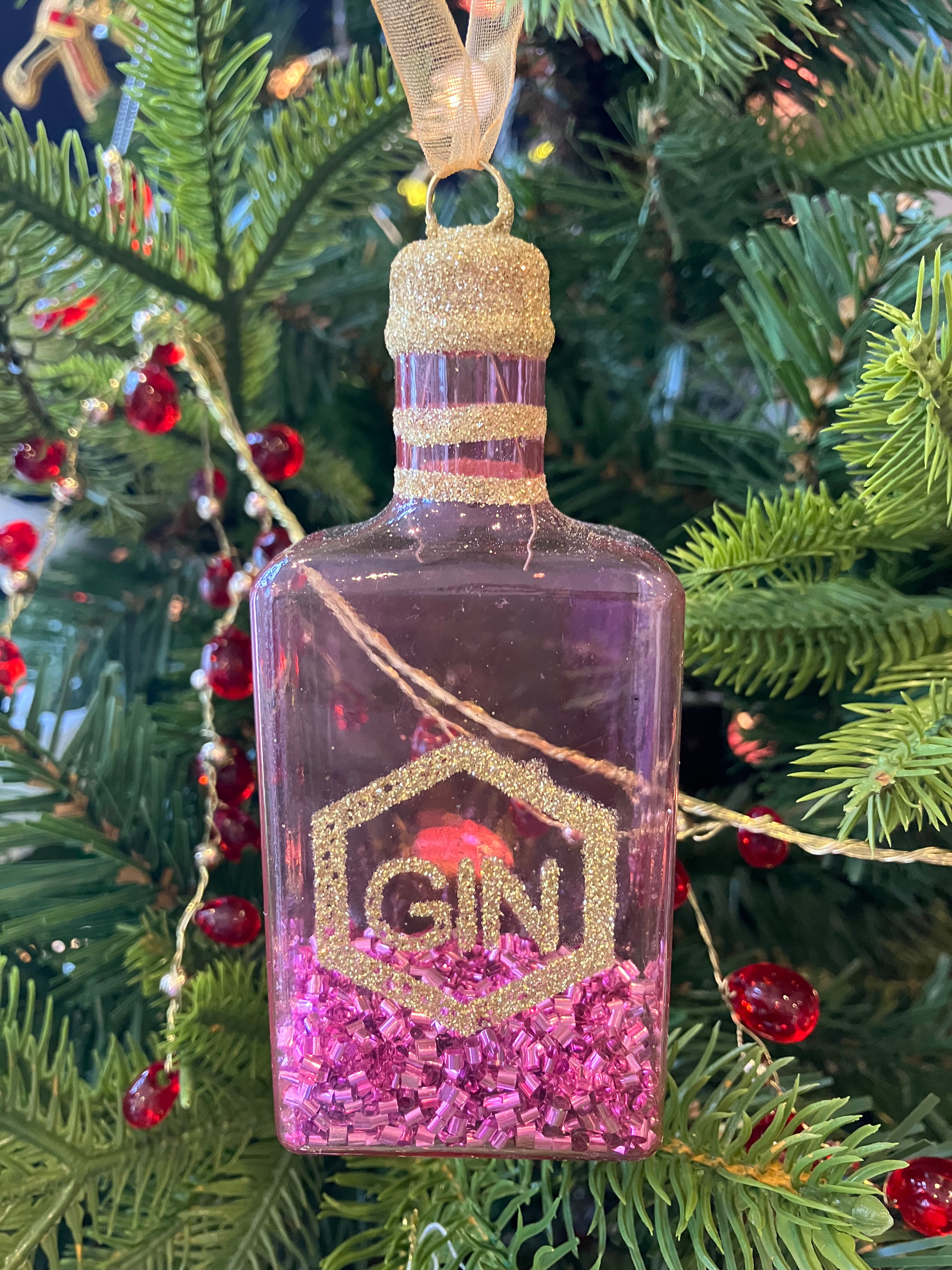 Pink Gin Glass Bottle Decoration - WowCornwall