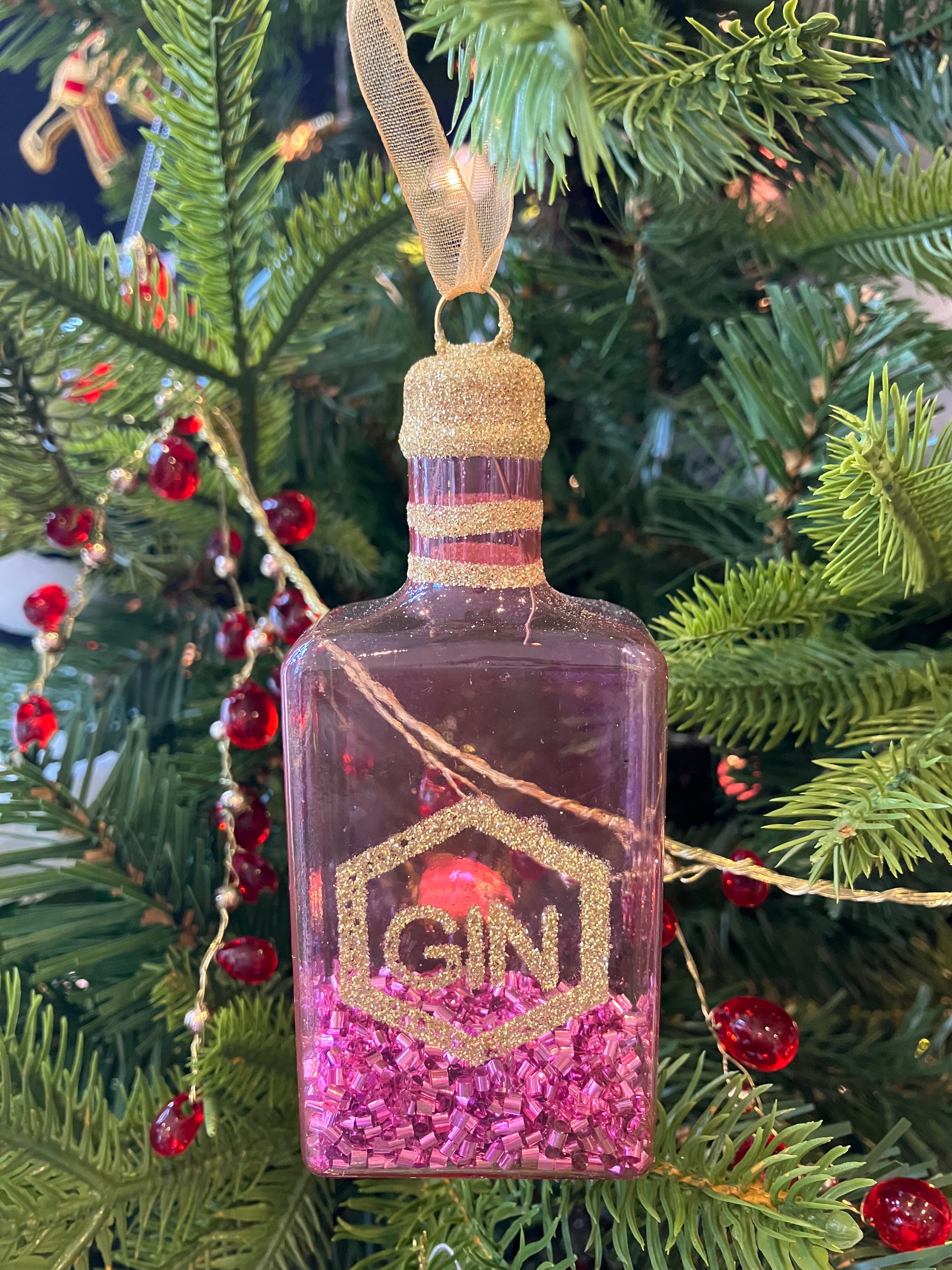 Pink Gin Glass Bottle Decoration - WowCornwall