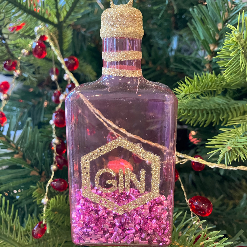 Pink Gin Glass Bottle Decoration - WowCornwall