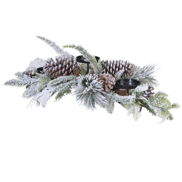 Natural/White Snowy Mixed Pine Triple Candle Holder - WowCornwall