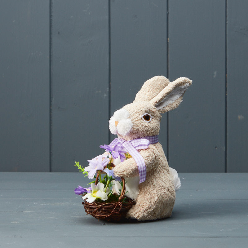 Rabbit with Purple Ribbon and Flower Basket (18cm) - WowCornwall