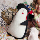 Penguin Stocking, with red hat,made by hand using organic felt, with hanging loop - WowCornwall