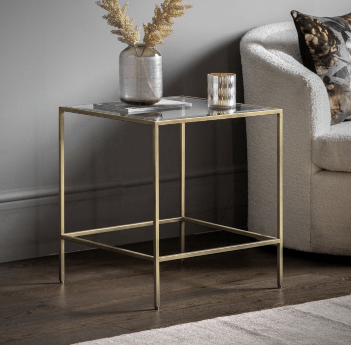 Rothbury Side Table Champagne 500x500x550mm - WowCornwall