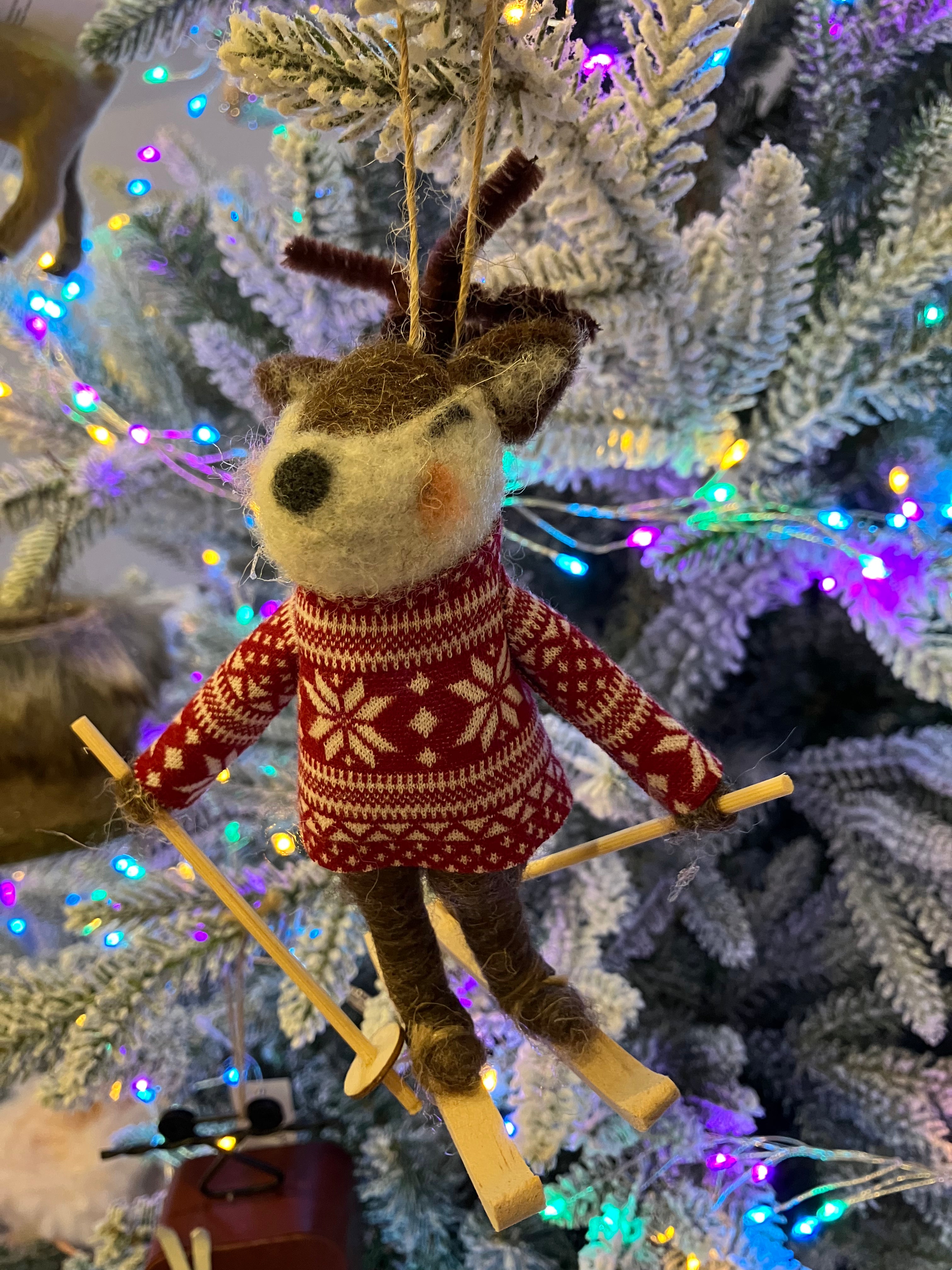 Multi Ryan Skiing Reindeer Decoration - WowCornwall