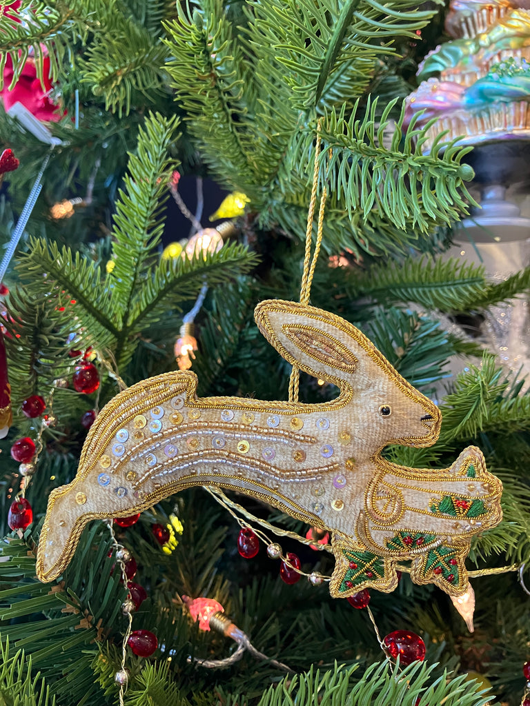 Gold Beaded Hopping Rabbit Decoration - WowCornwall