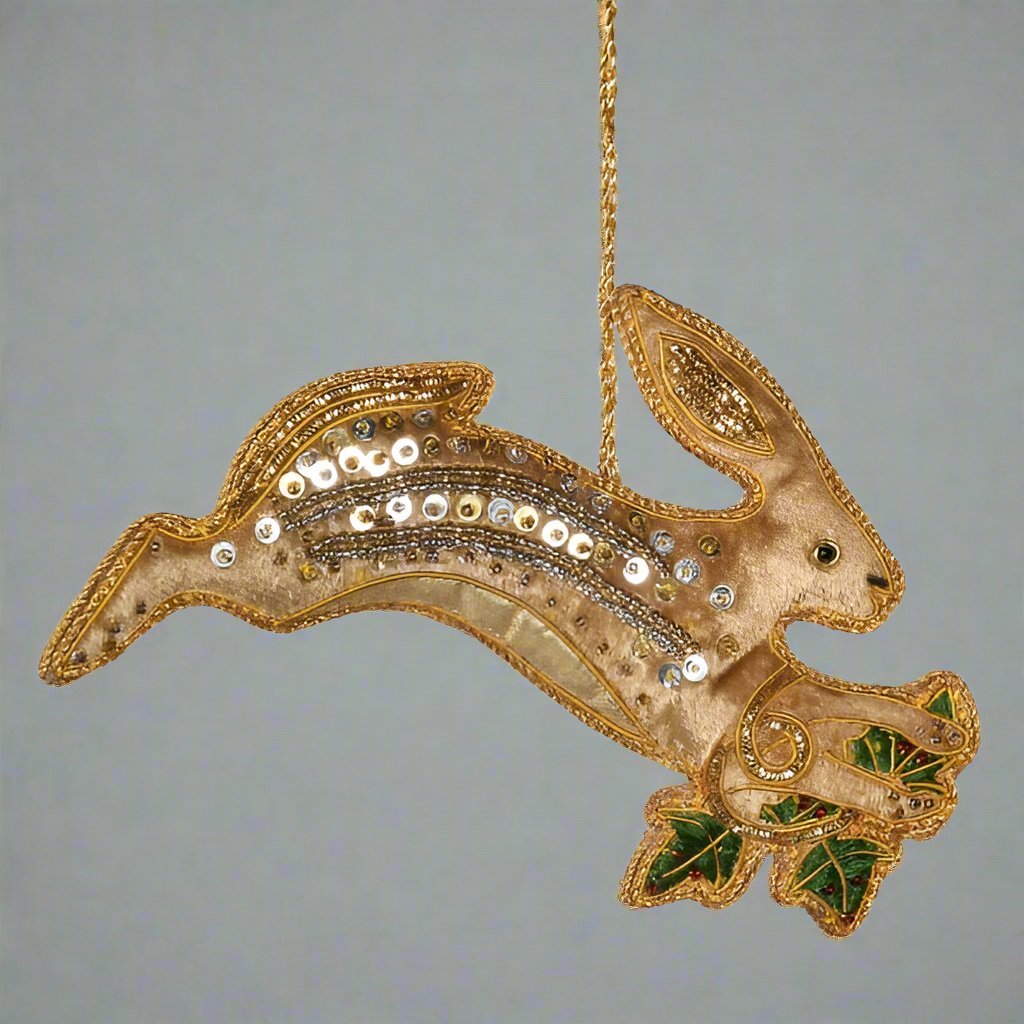 Gold Beaded Hopping Rabbit Decoration - WowCornwall