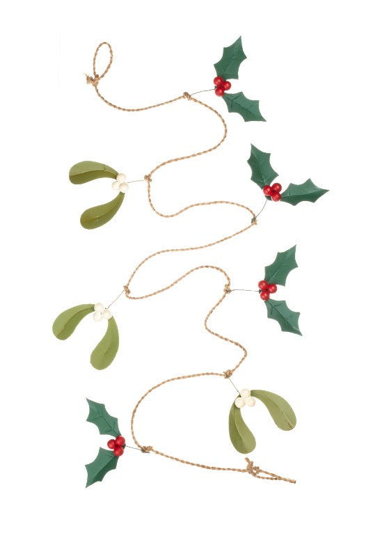 Green Mistletoe and Holly Garland Christmas Decoration - WowCornwall