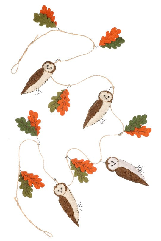 Felt Brown Owl Garland Christmas Decoration - WowCornwall