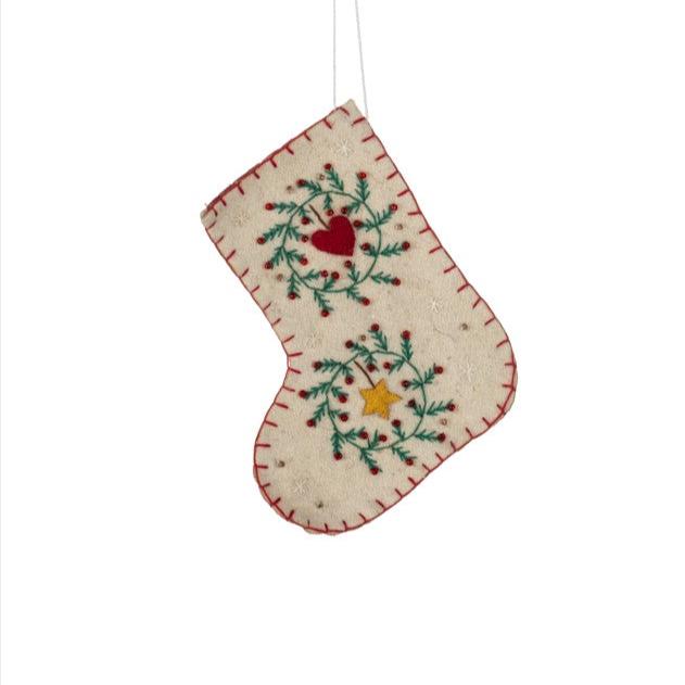 Felt White Stocking Christmas Decoration - WowCornwall