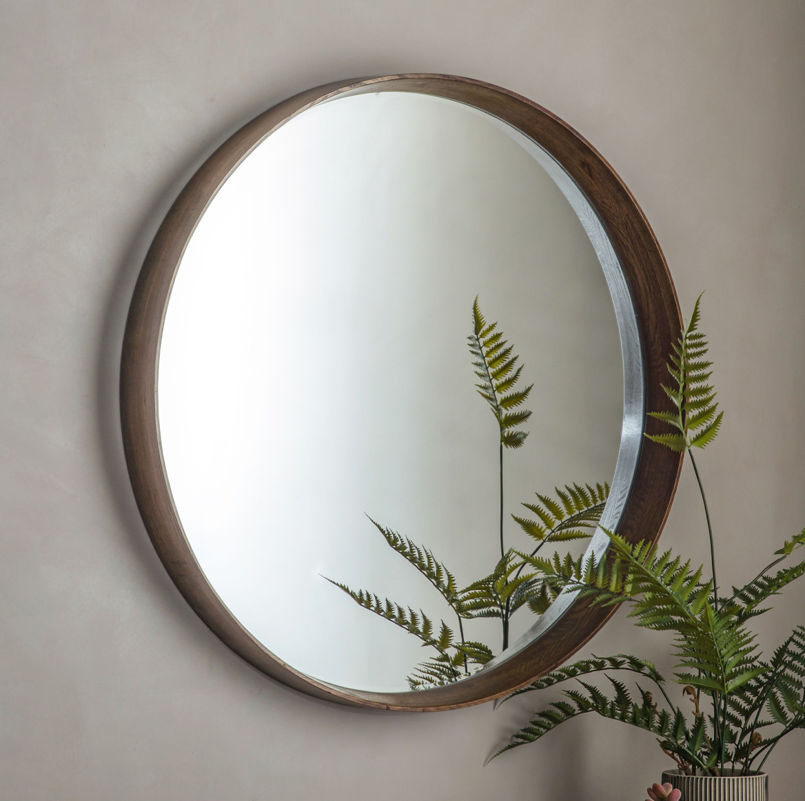 Keaton Round Mirror in two sizes,  oak or walnut - WowCornwall