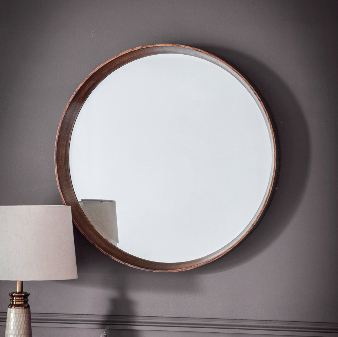 Keaton Round Mirror in two sizes,  oak or walnut - WowCornwall