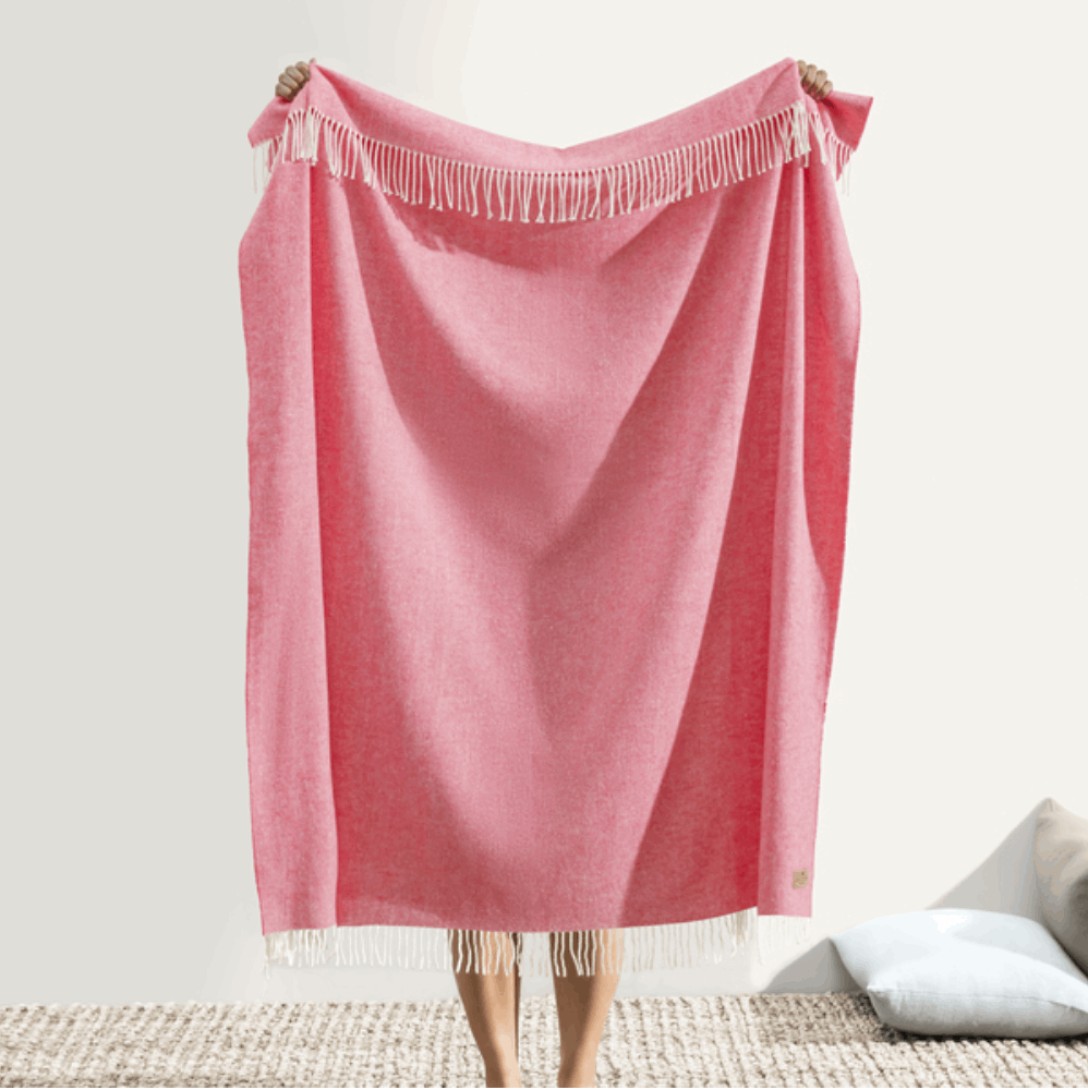 Coral Pink Italian Herringbone Throw - WowCornwall