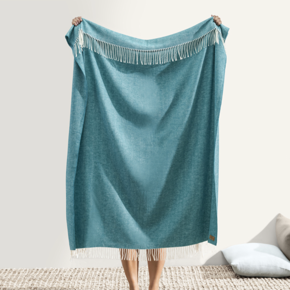 Teal Italian Herringbone Throw - WowCornwall