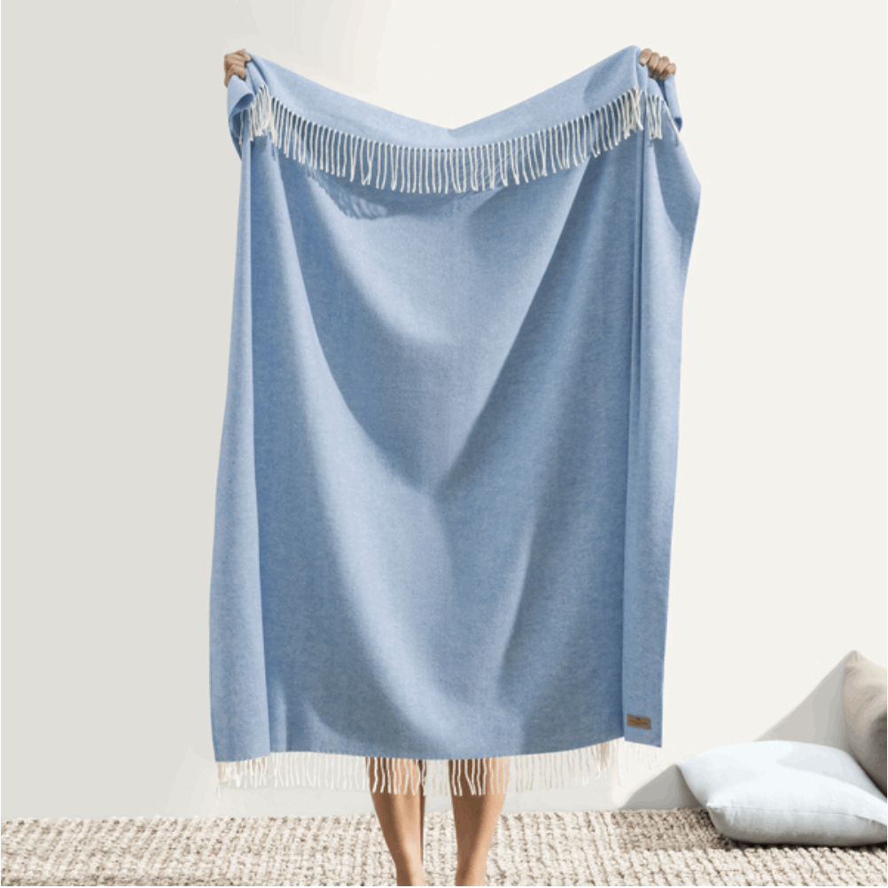 Blue Denim Italian Herringbone Throw - WowCornwall