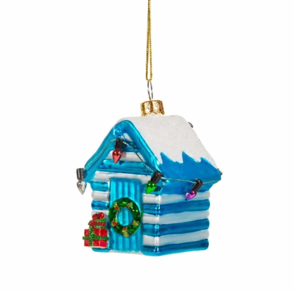 Blue Mini Beach Hut Shaped Bauble Decoration - WowCornwall