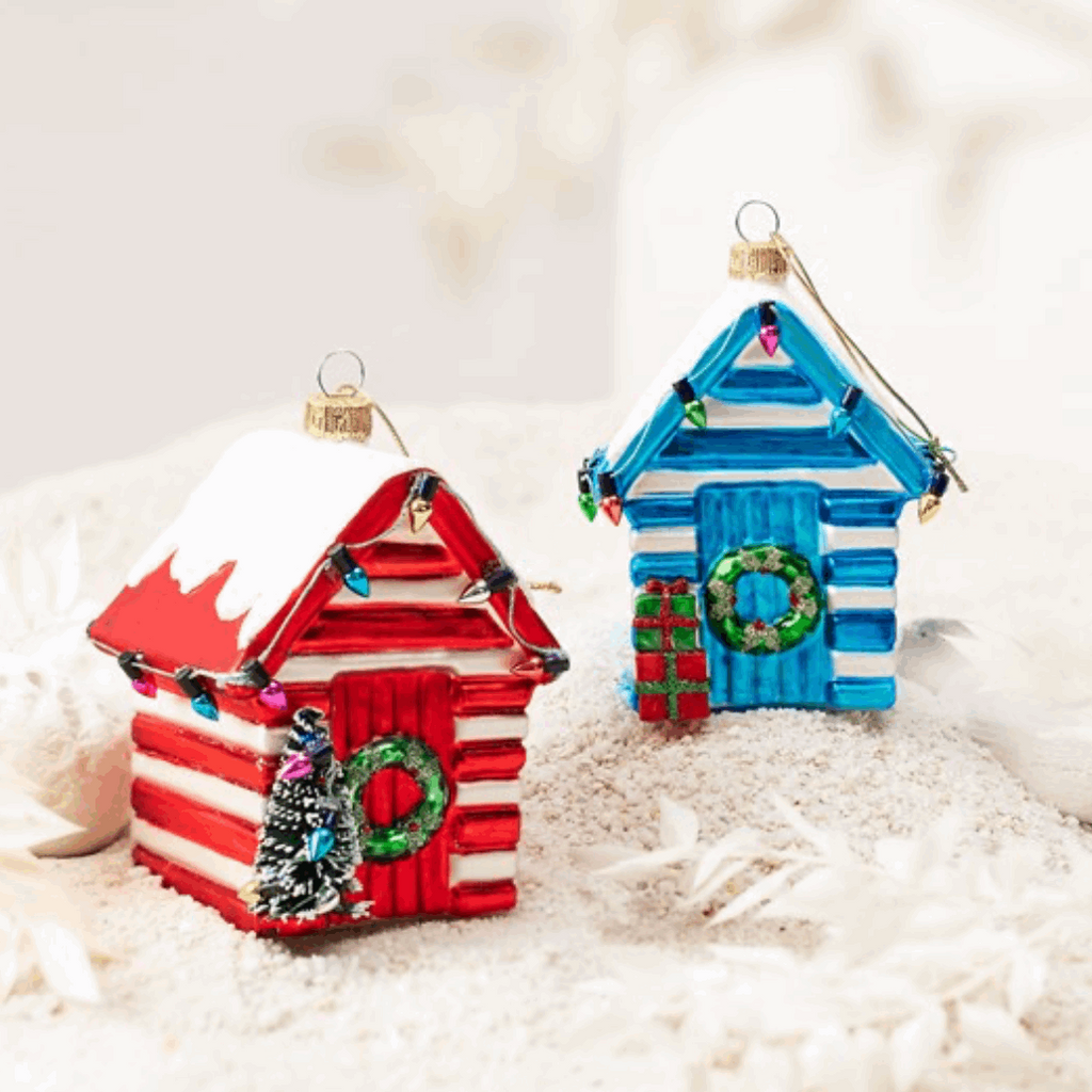 Blue Mini Beach Hut Shaped Bauble Decoration - WowCornwall