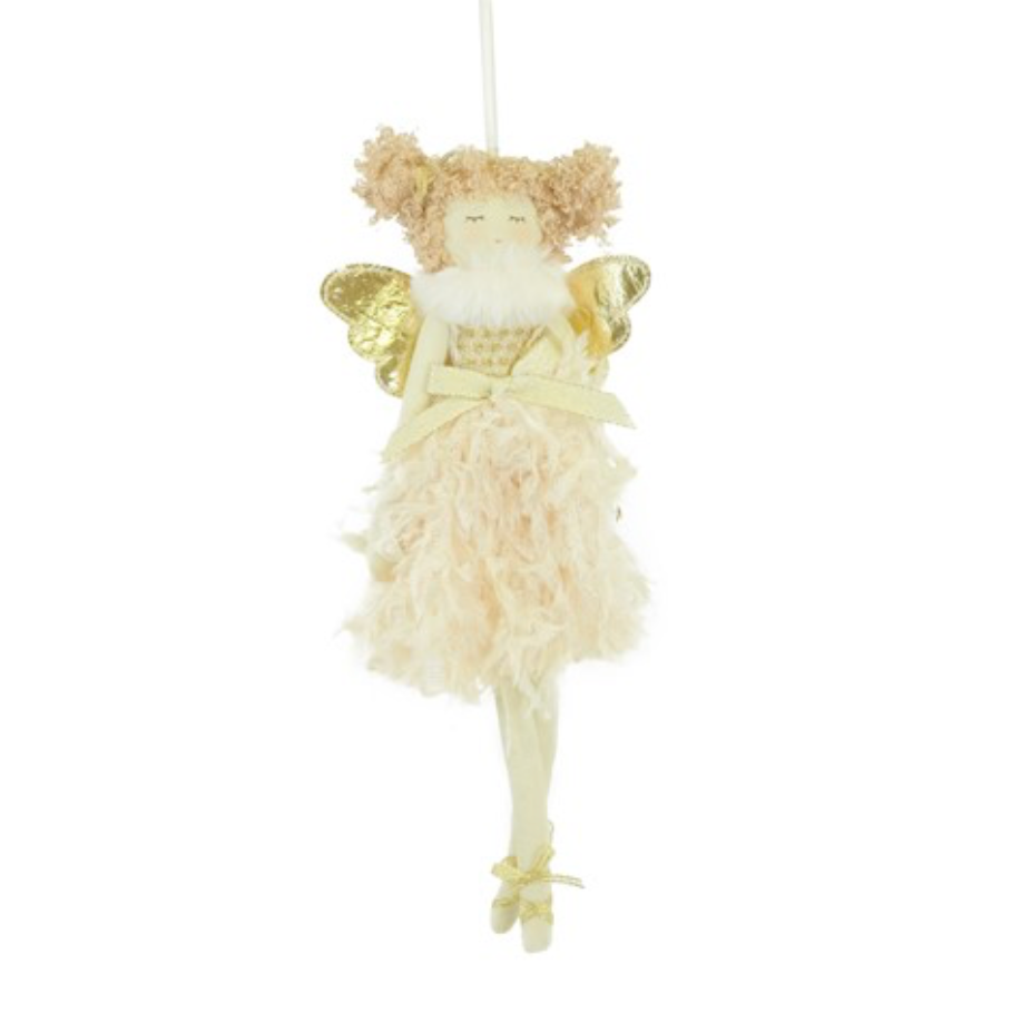 Hanging Champagne Gold Fairy Christmas Decoration - WowCornwall