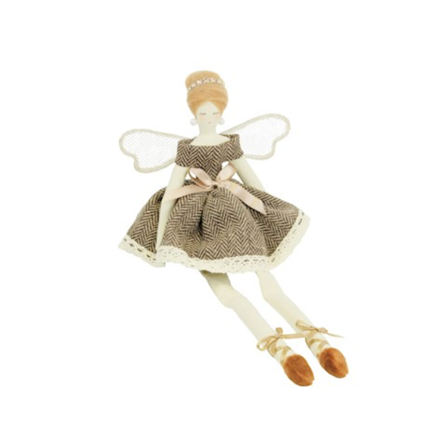 Sitting Angel in Brown Dress Christmas Decoration - WowCornwall