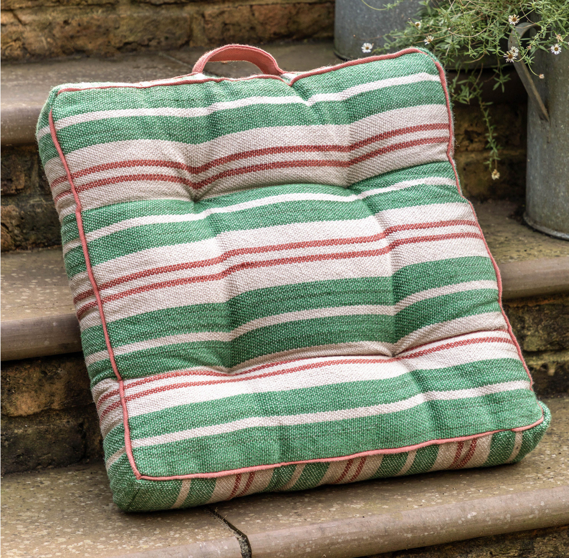 Sina Stripe Woven Floor Cushion - Apricot or Green - WowCornwall