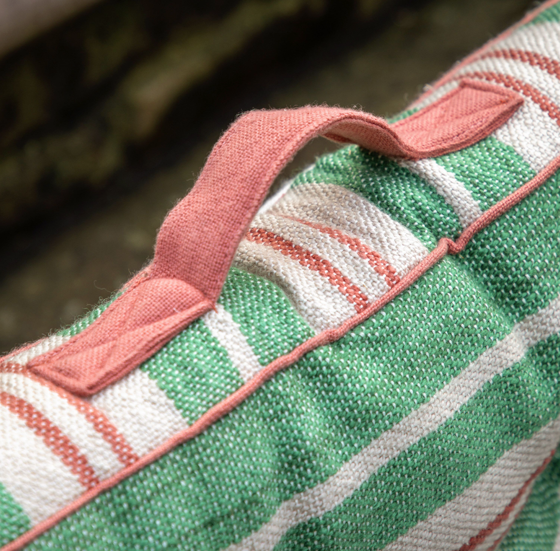 Sina Stripe Woven Floor Cushion - Apricot or Green - WowCornwall