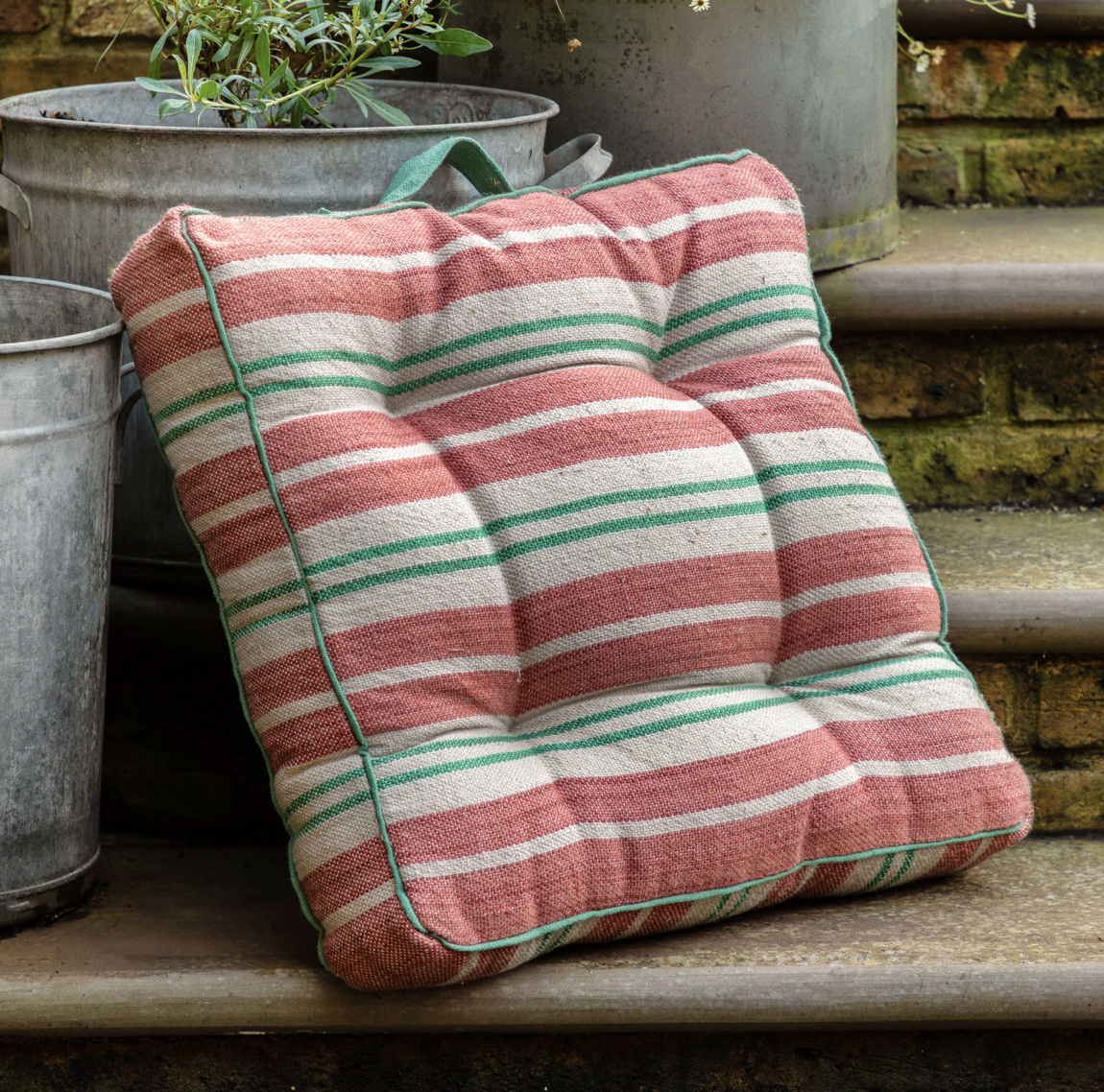 Sina Stripe Woven Floor Cushion - Apricot or Green - WowCornwall