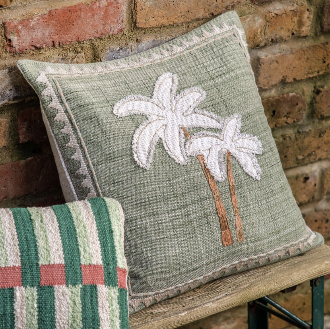Nohea Embroidered Showerproof Cushion - Sage - WowCornwall