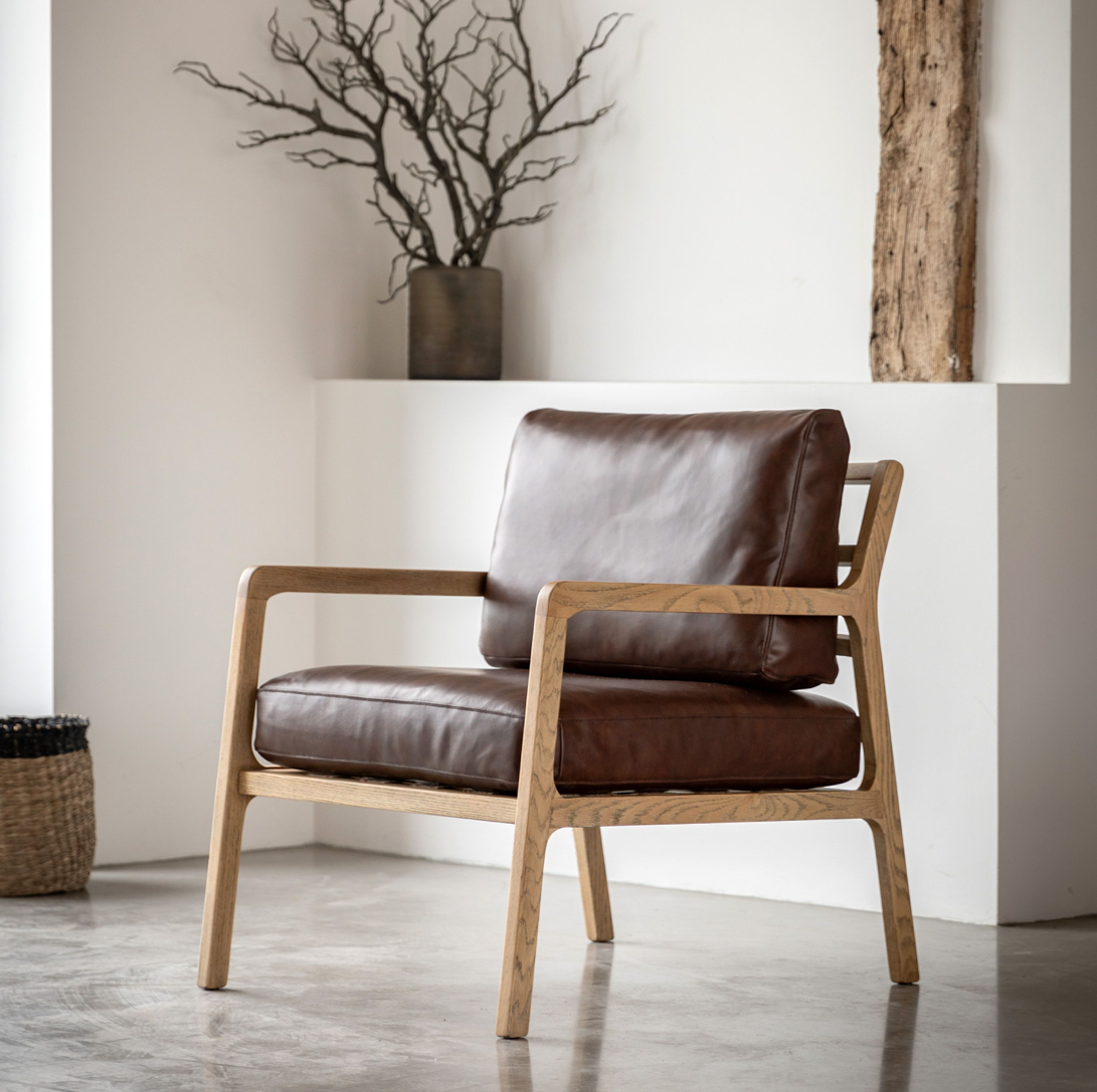 Cortona Armchair Antique Brown Leather 830x675x830mm - WowCornwall