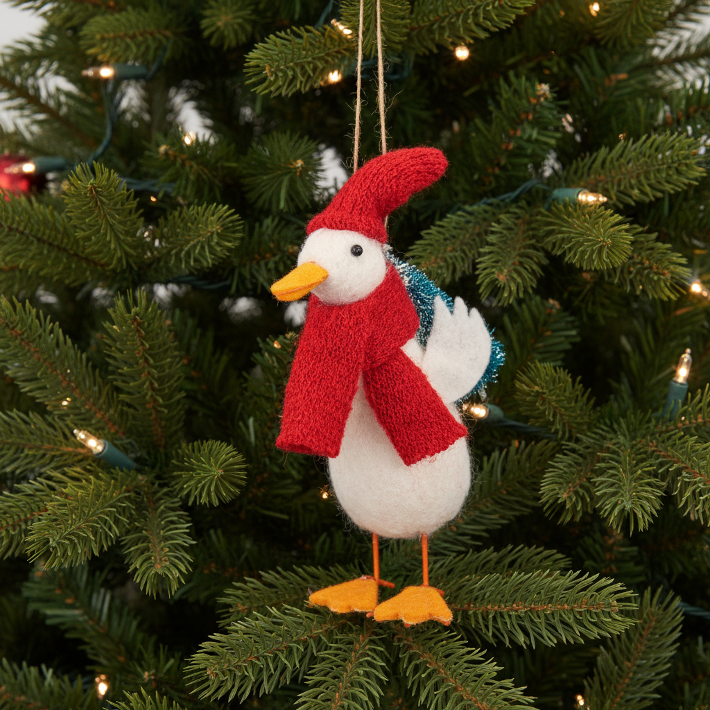 Goose with santa hat and tree