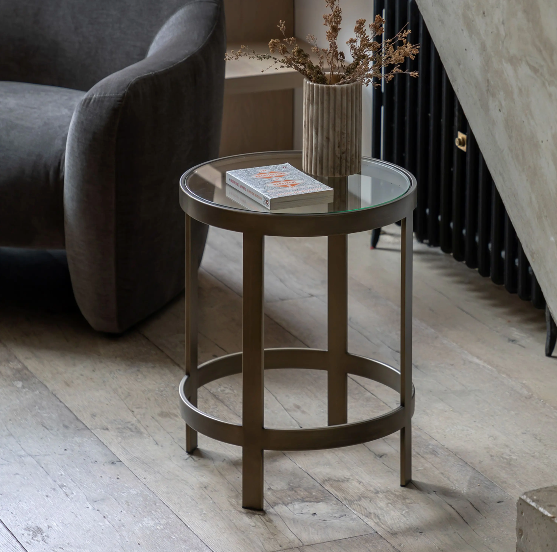 Bronze Metal Side Table with Glass Top | Modern Accent Table – WowCornwall