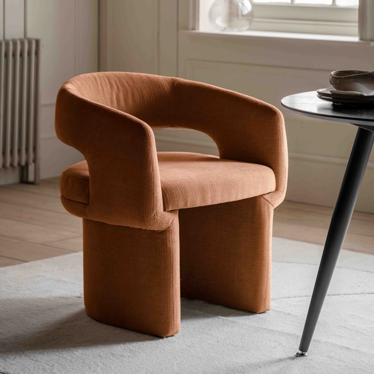 Curved Back Dining Chair Rust Fabric Modern Chair – WowCornwall
