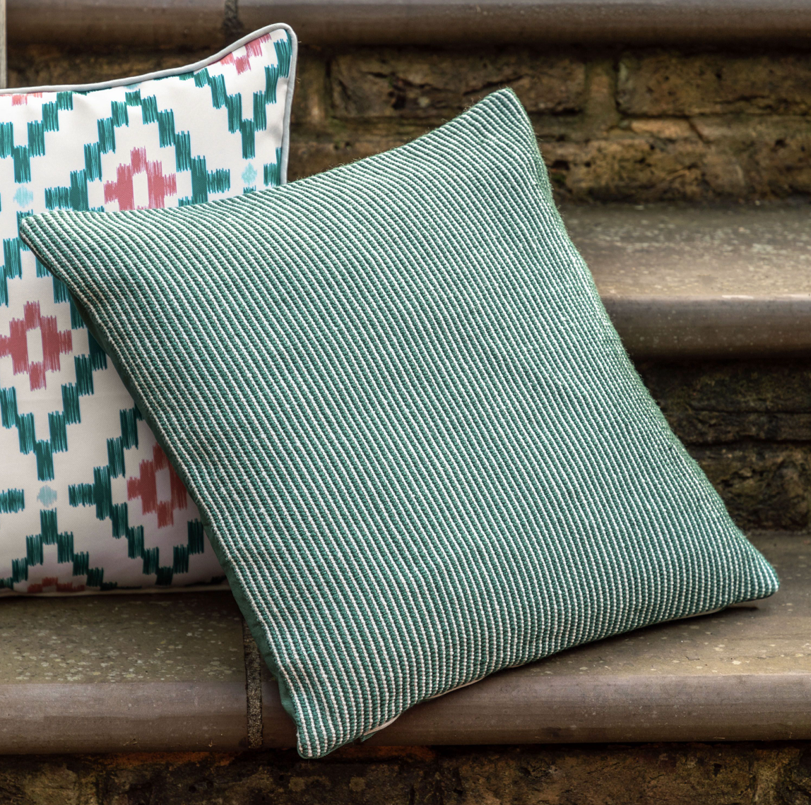 Ula Pinstripe Showerproof  Cushion - Apricot or Green - WowCornwall