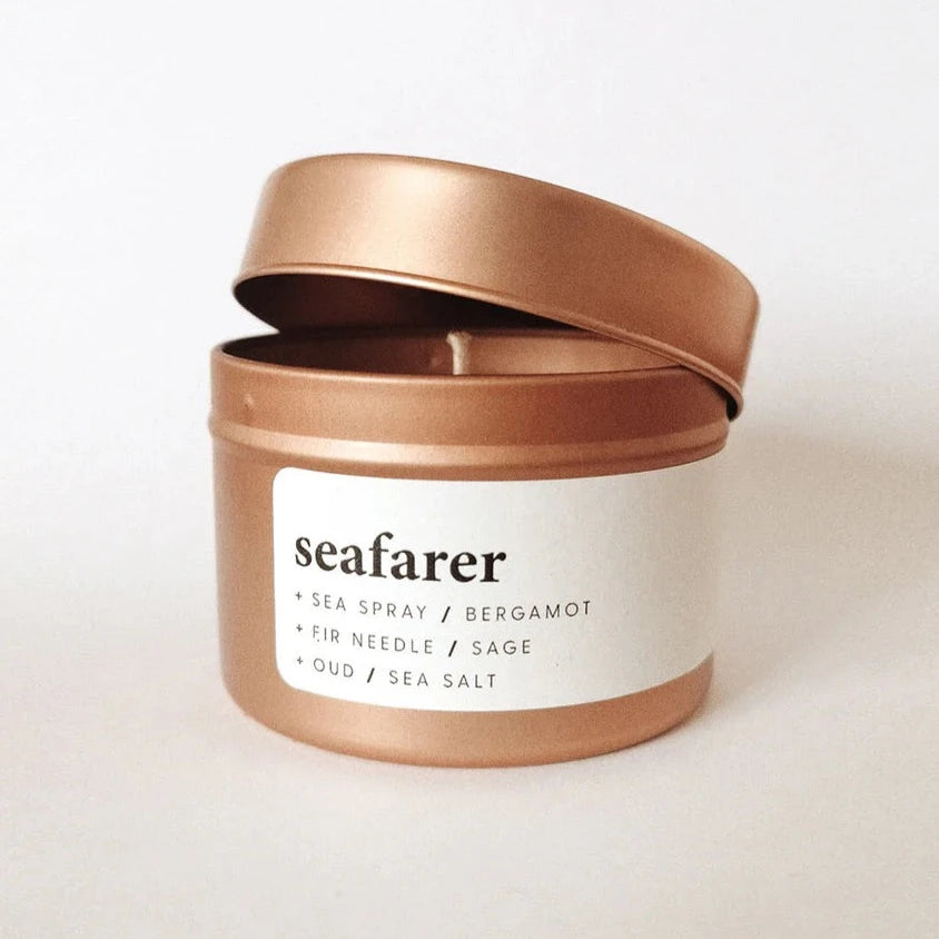 Seafarer, small rose gold tin candle - WowCornwall