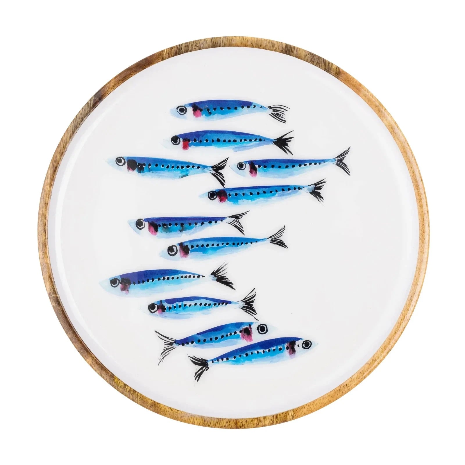 Decorative plate with fish designs on a white background