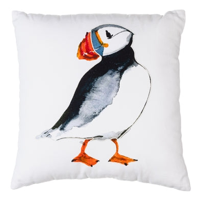 Single Puffin Ivory Cushion - WowCornwall