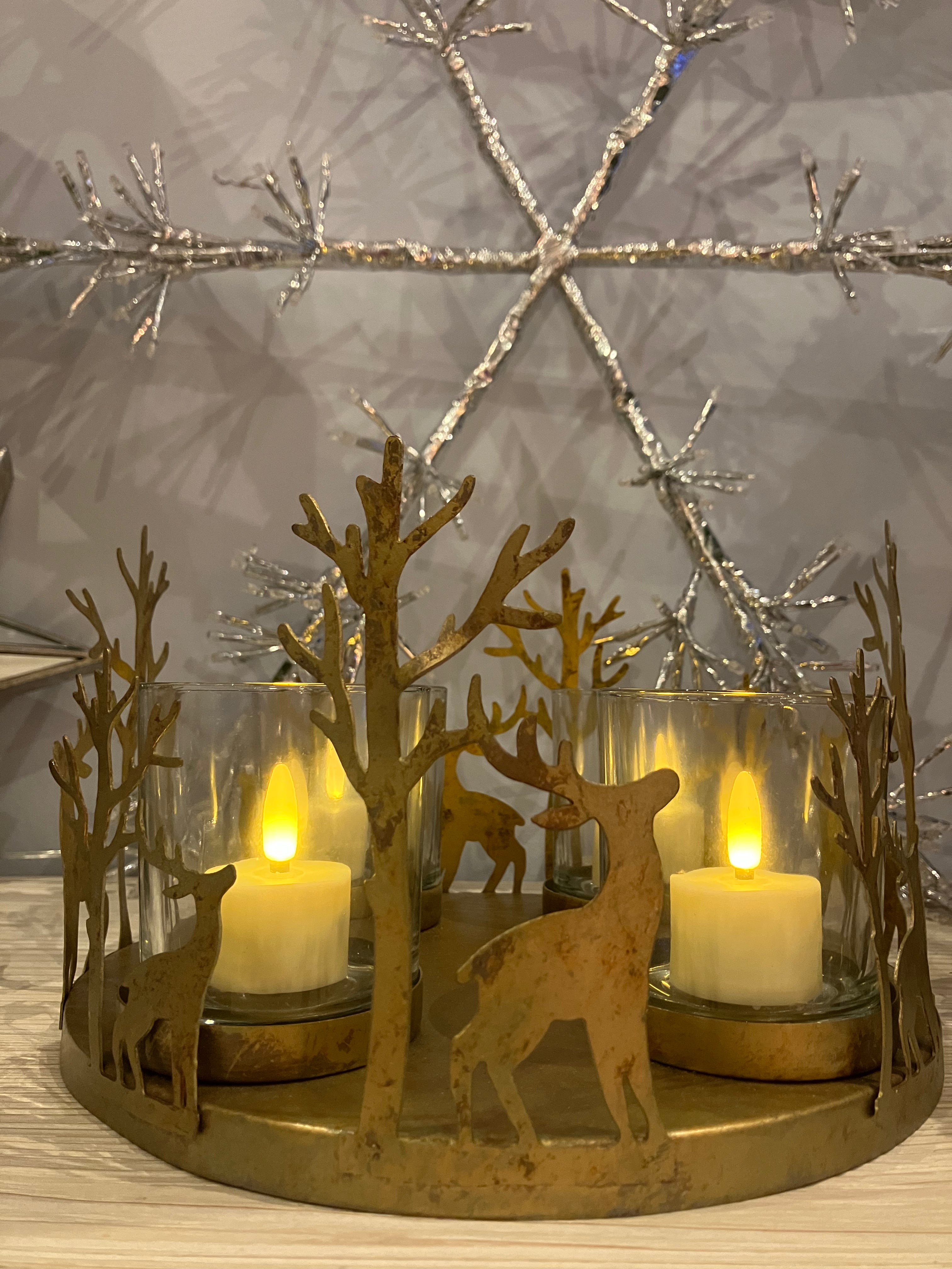 Gold Small Reindeer 4 Glass Candle Holder - WowCornwall
