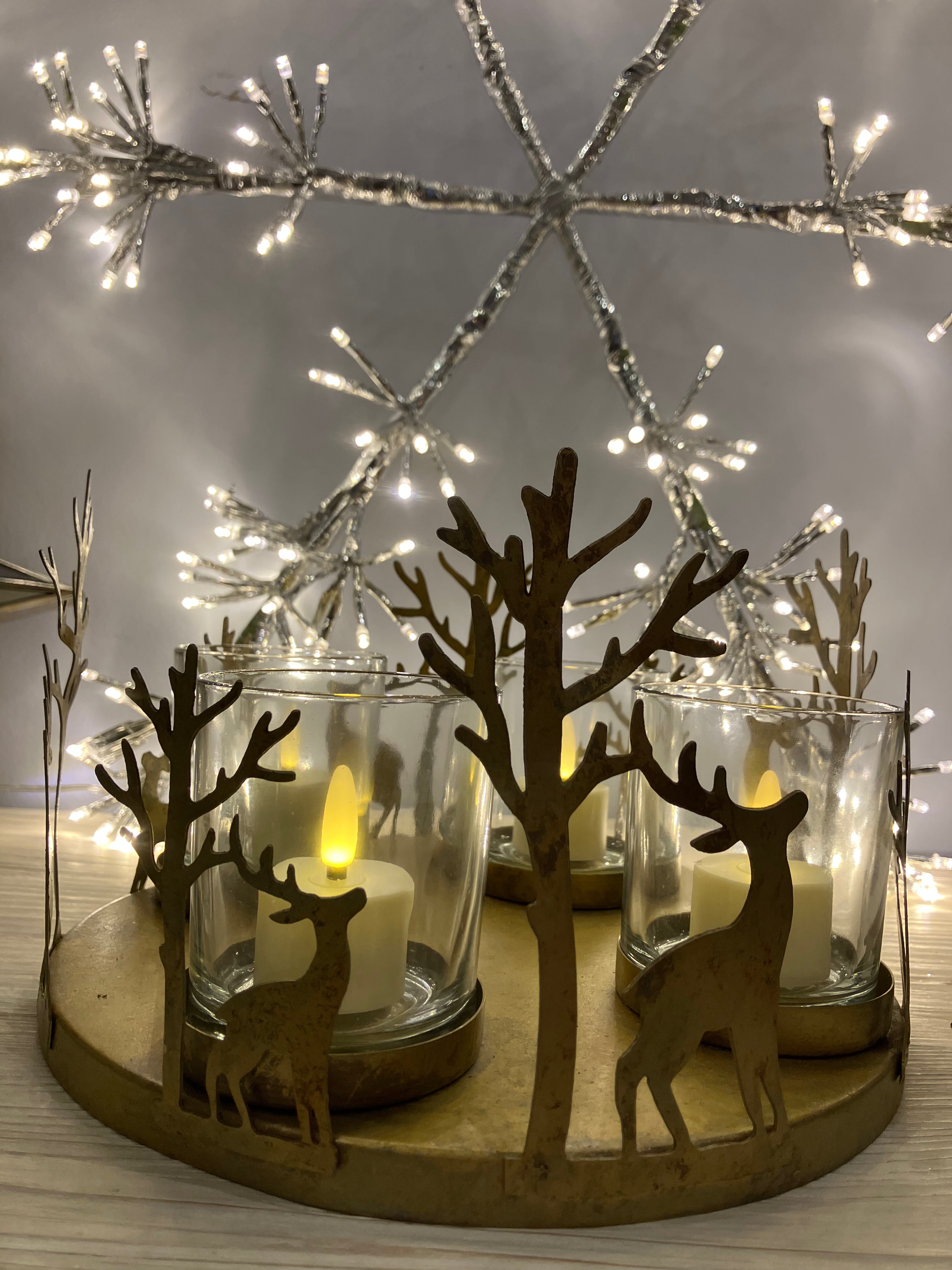 Gold Small Reindeer 4 Glass Candle Holder - WowCornwall