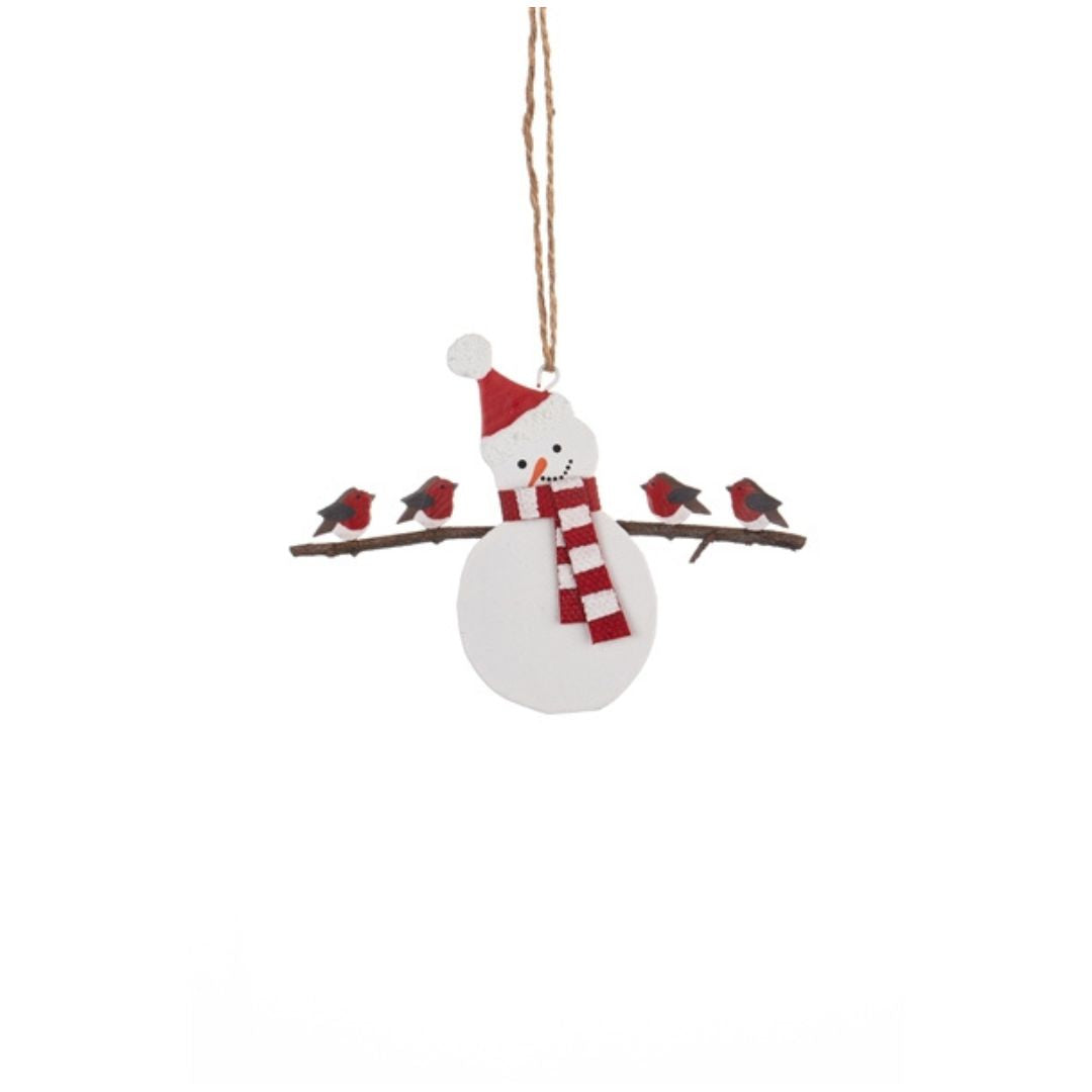 Snowman holding robin Christmas Decoration by Shoeless Joe - WowCornwall