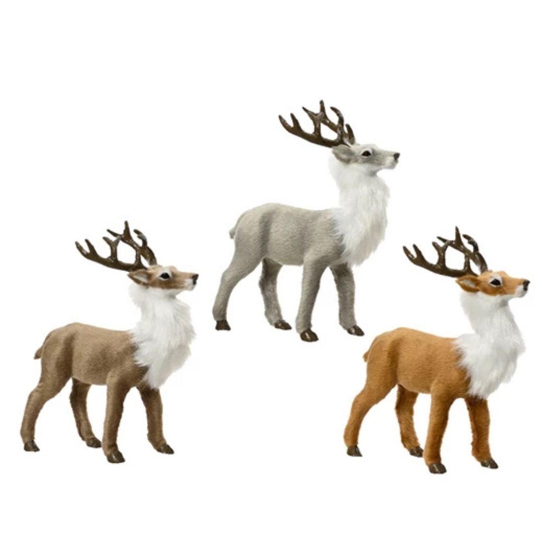 Standing deer with faux fur Christmas Decoration, three colours - WowCornwall