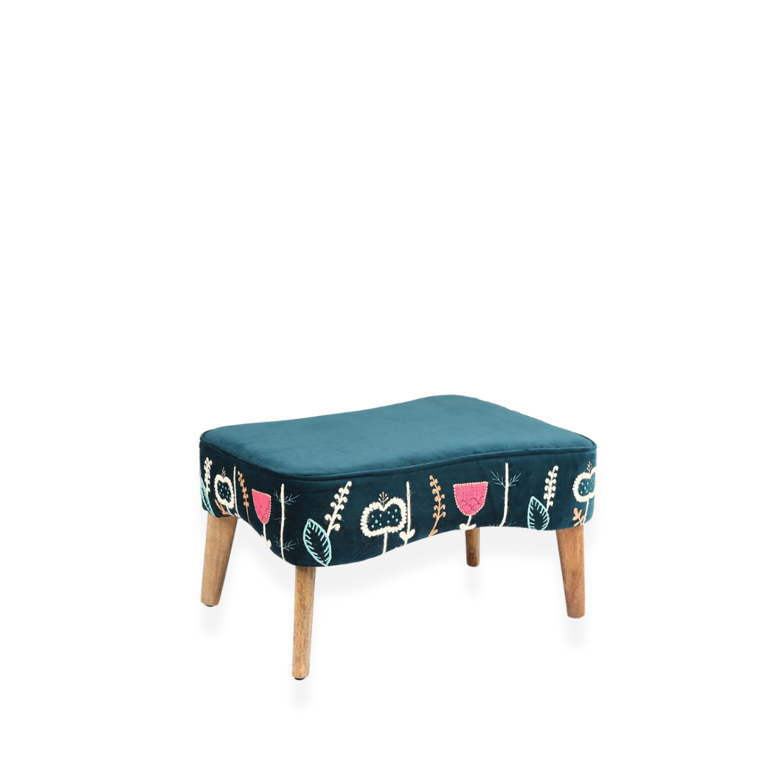 Prairie Embroidered Stool Teal - WowCornwall