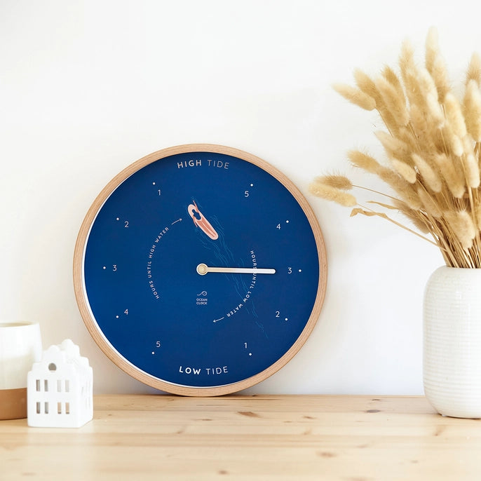 Surf Blue Wood Tide Clock - WowCornwall